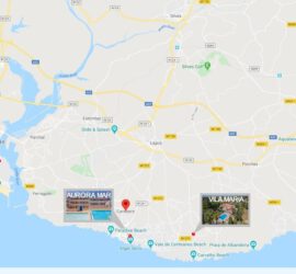 De kaart met onze verhuurlocaties in de Algarve.