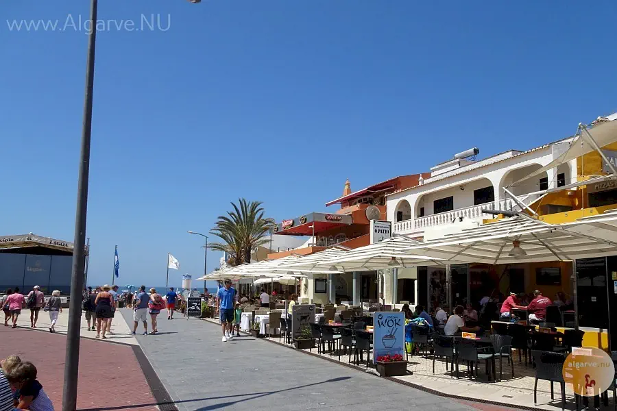 Restaurants and terraces at Carvoeiro square.